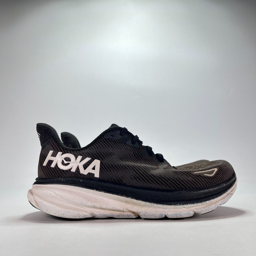 HOKA Clifton 9 Black White Lace Up Road Running Shoes 1127895 BWHT Mens Size 10D